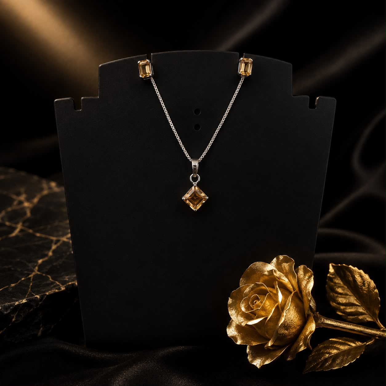 Tiny Citrine Pendant Set
