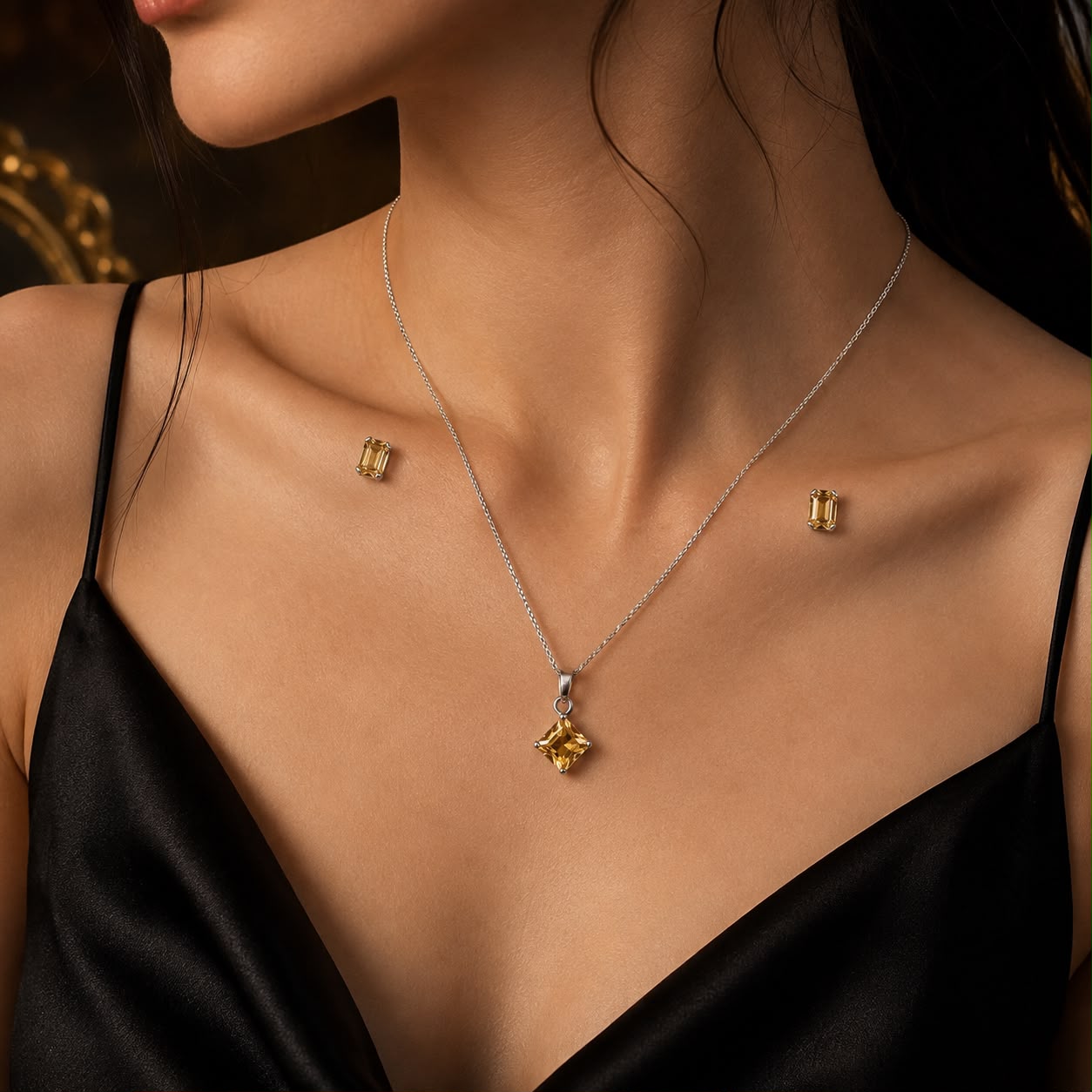 Tiny Citrine Pendant Set