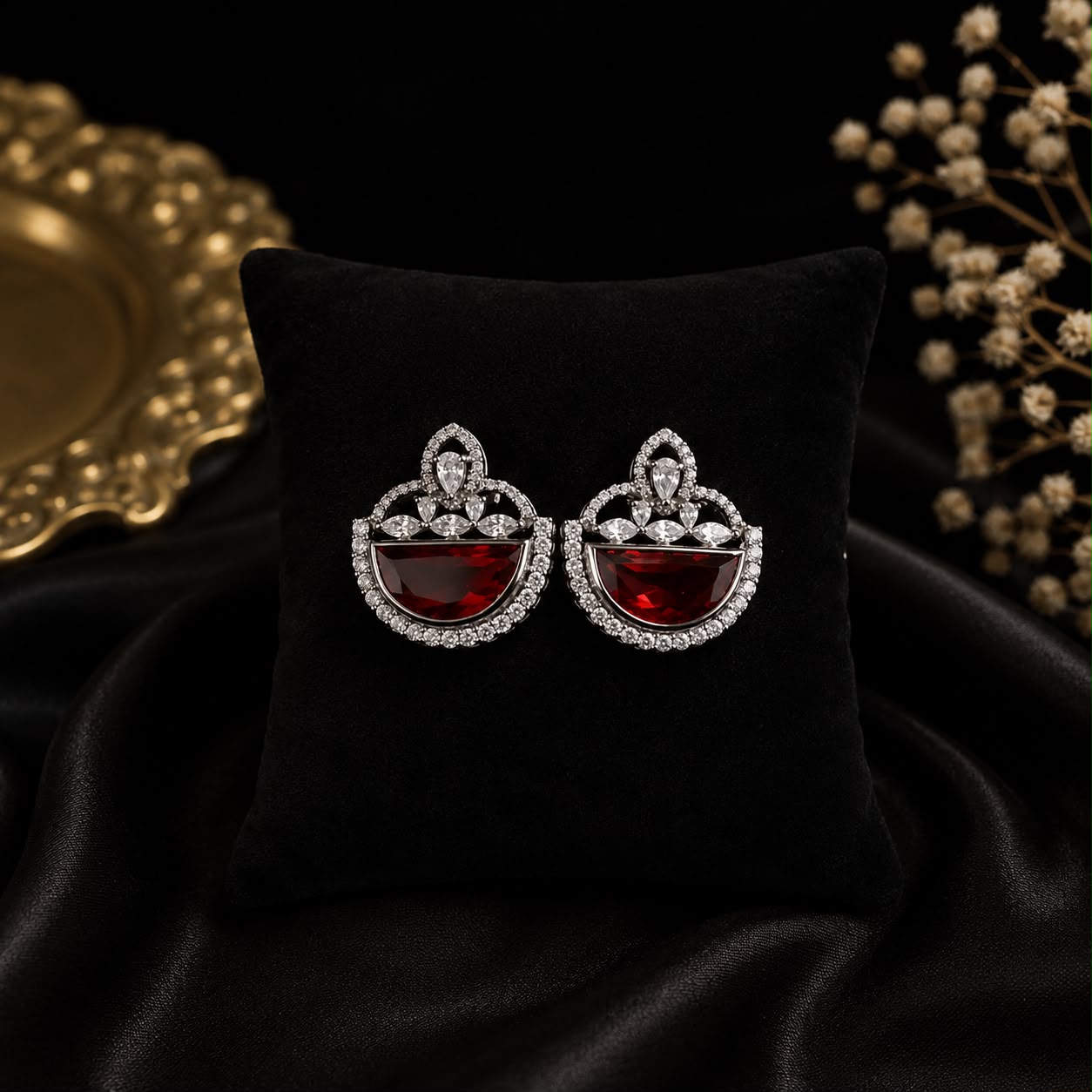Silver Designer Fancy Shape Gemstone Earrings