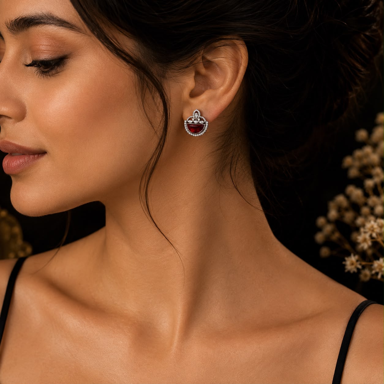 Silver Designer Fancy Shape Gemstone Earrings