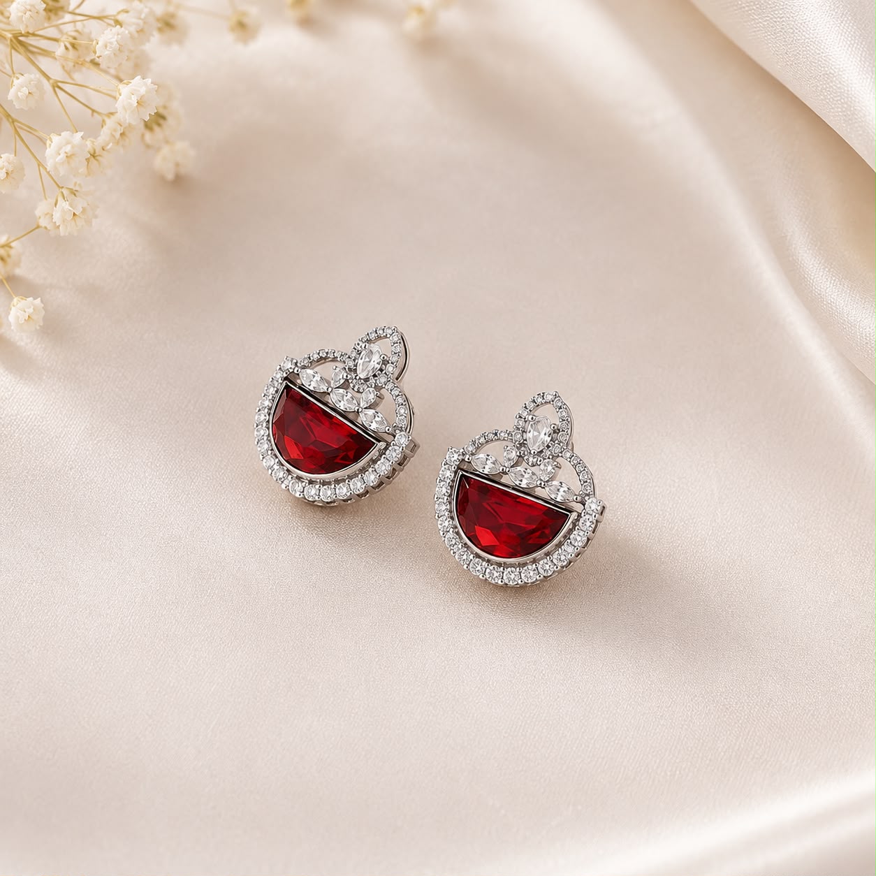 Silver Designer Fancy Shape Gemstone Earrings