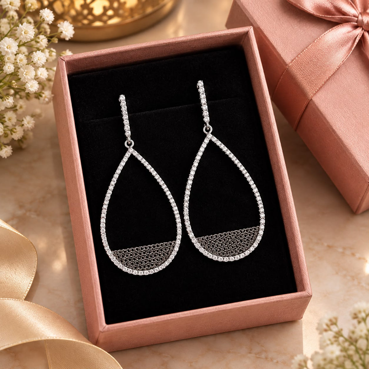 CZ Teardrop Drop Earrings