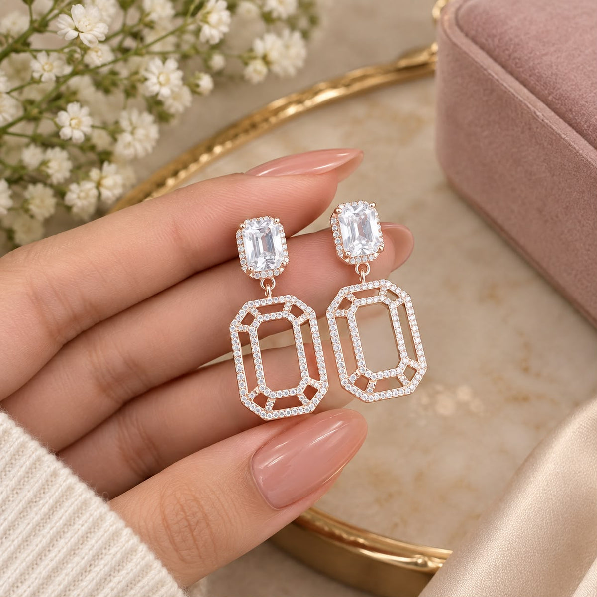 Rose Gold Geometric Drop Earrings