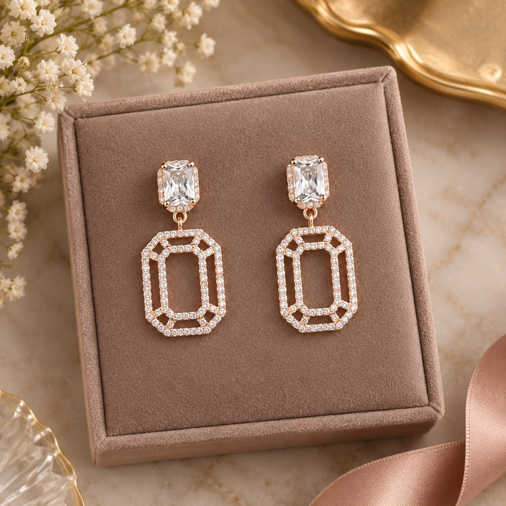 Rose Gold Geometric Drop Earrings