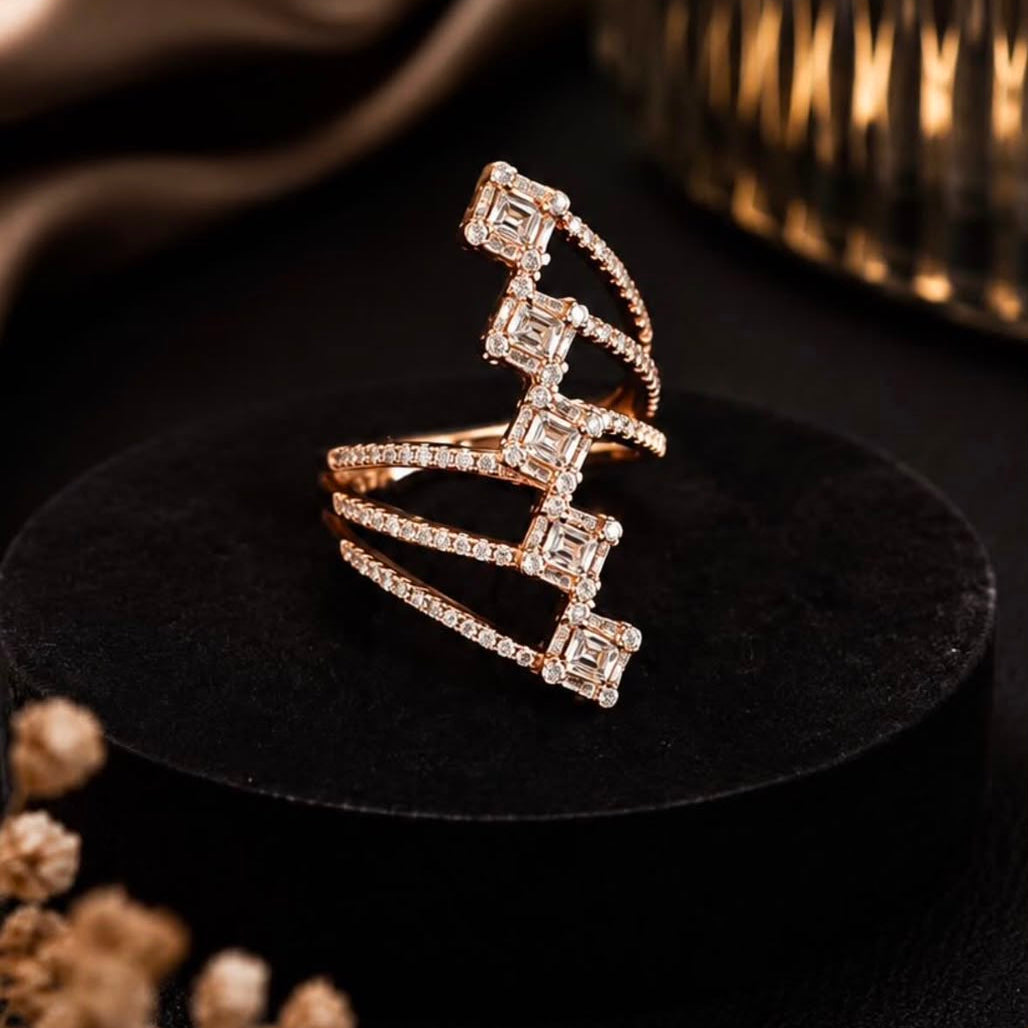 Rose Gold Baguette Diamond Statement Ring