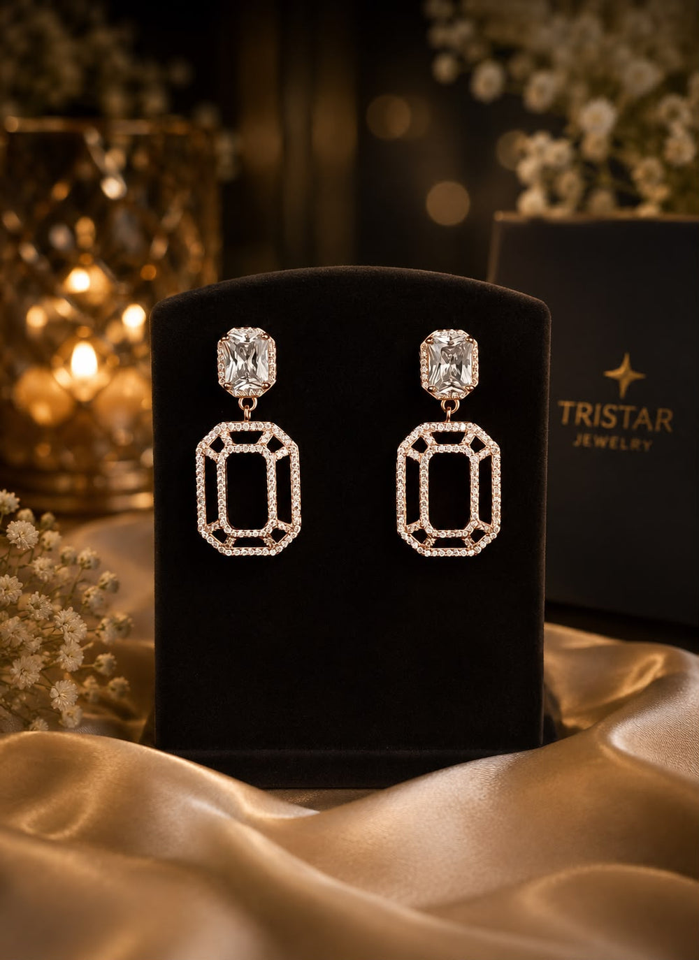 925 Sterling Silver Rose Gold Geometric Drop Earrings