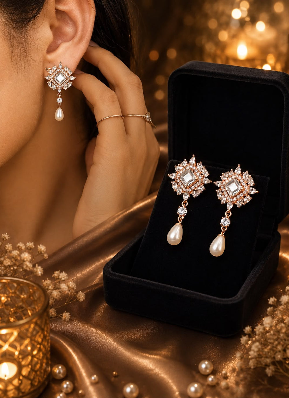 Rose Gold Plated Pearl Drop Earrings