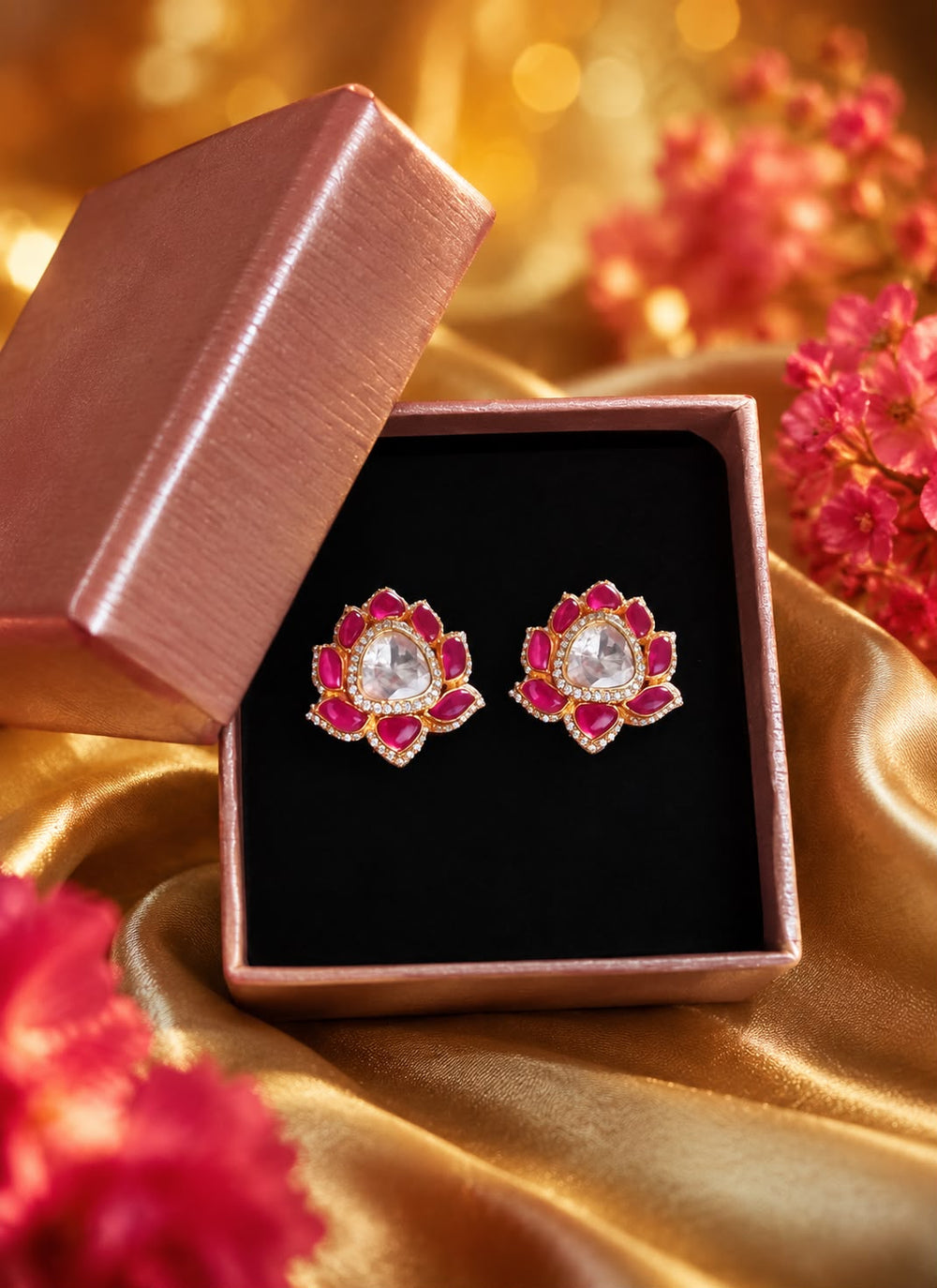 925 Sterling Silver Ruby Polki Stud Earrings