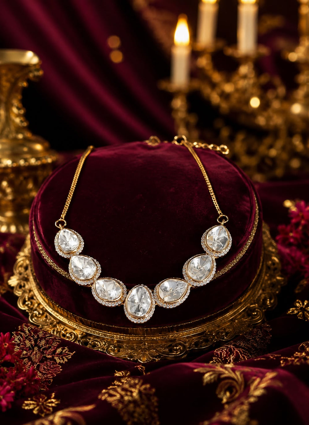Luxury Sterling Silver Polki Necklace
