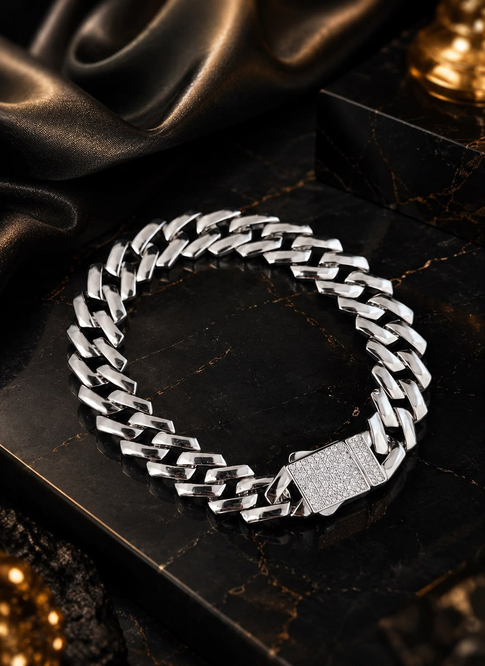 Men’s 925 Sterling Silver Cuban Link Bracelet with Iced Clasp