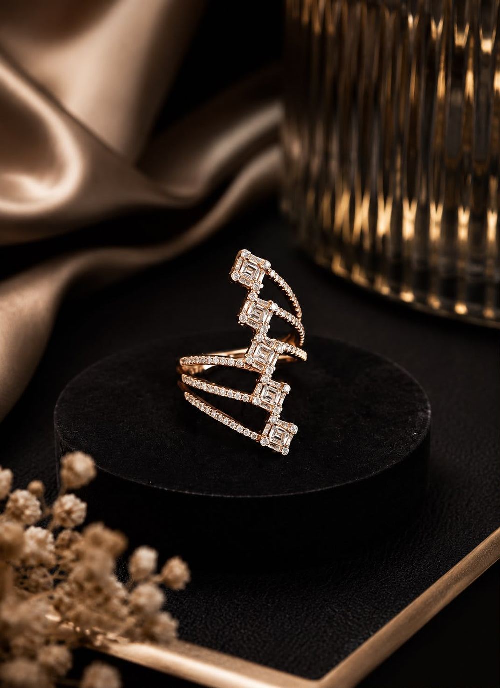 Modern Geometric Emerald Cut Diamond Wrap Ring