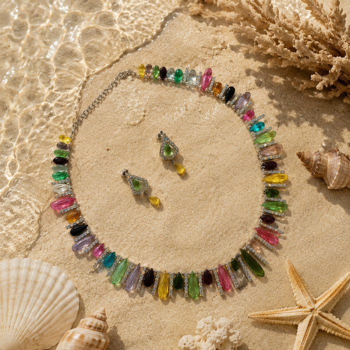 Silver Gemstone Drops Necklace