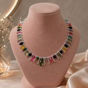 Silver Gemstone Drops Necklace