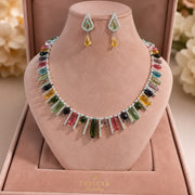 Silver Gemstone Drops Necklace