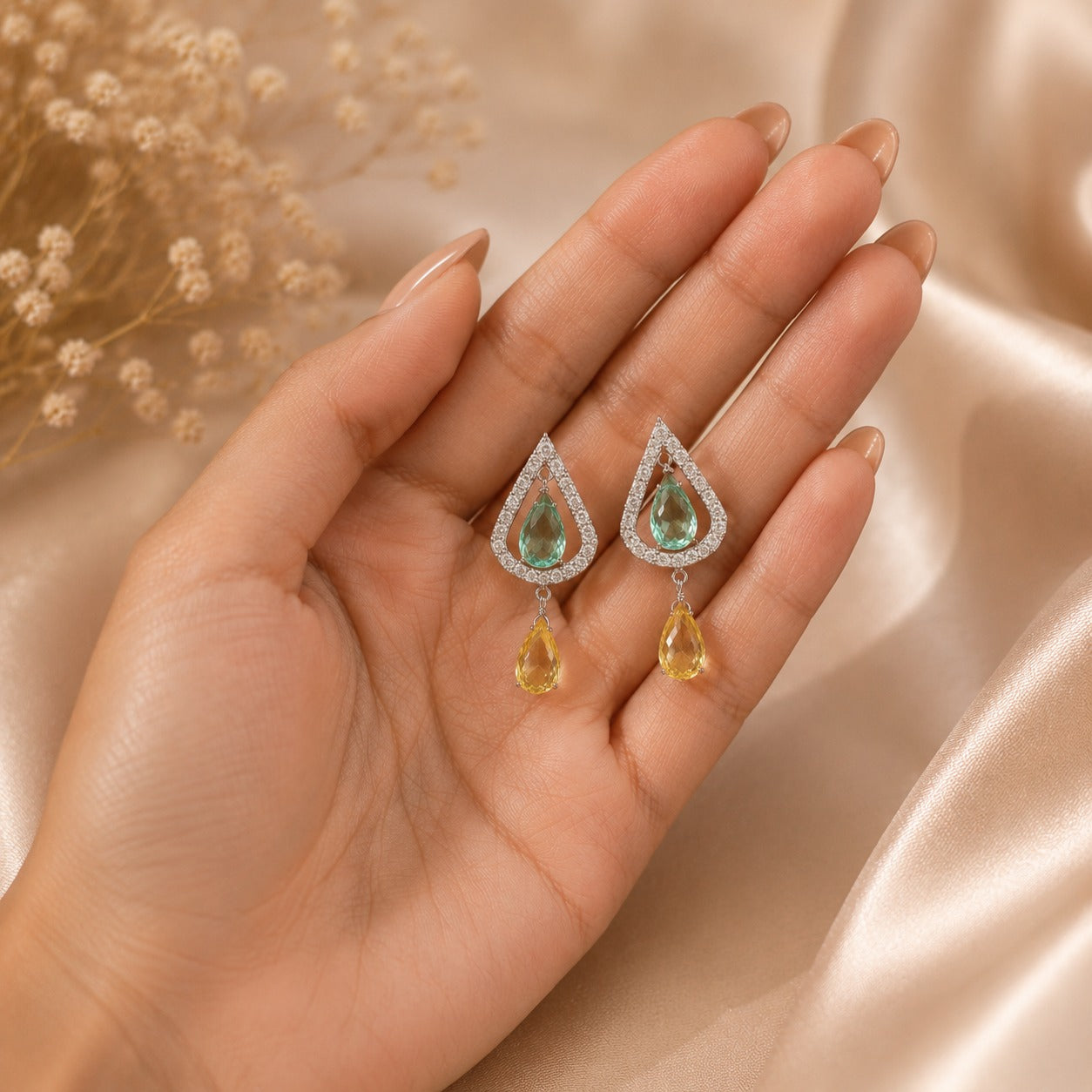 Silver Gemstone Drops Necklace