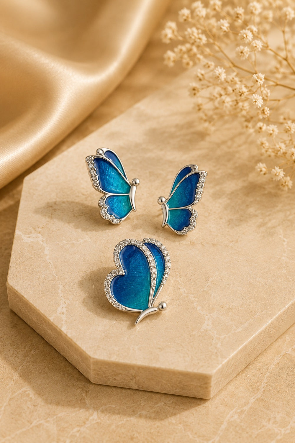 Blue Enamel Butterfly Set