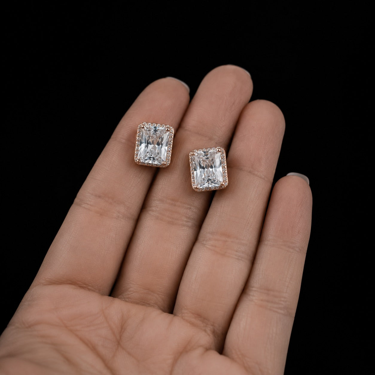 Silver Rose Gold Halo Studs