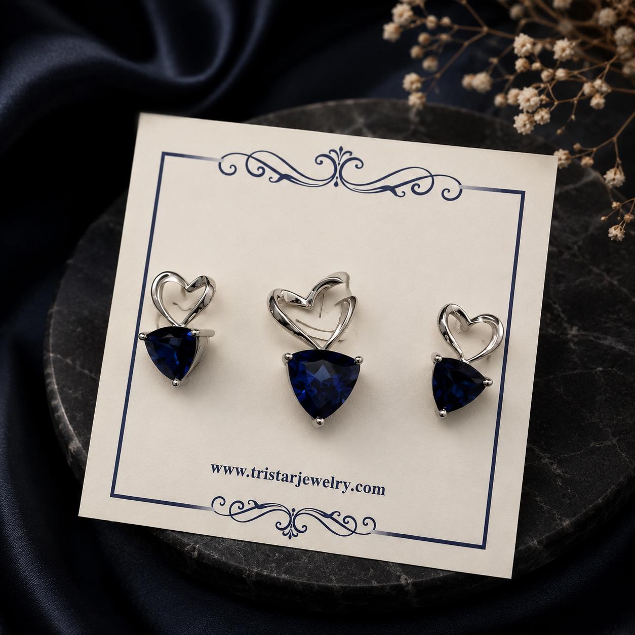 Pink Heart Gemstone Silver Pendant & Earrings Set