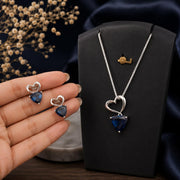 Pink Heart Gemstone Silver Pendant & Earrings Set