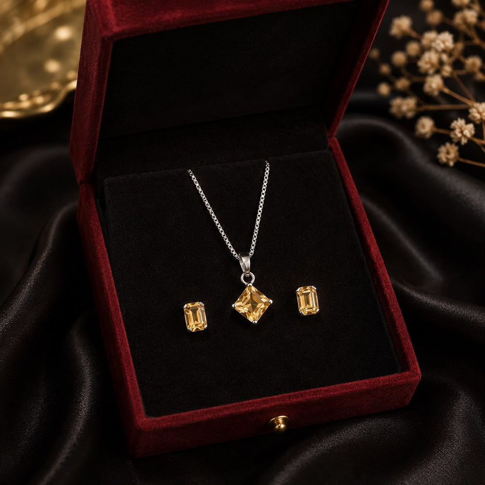 Tiny Citrine Pendant Set