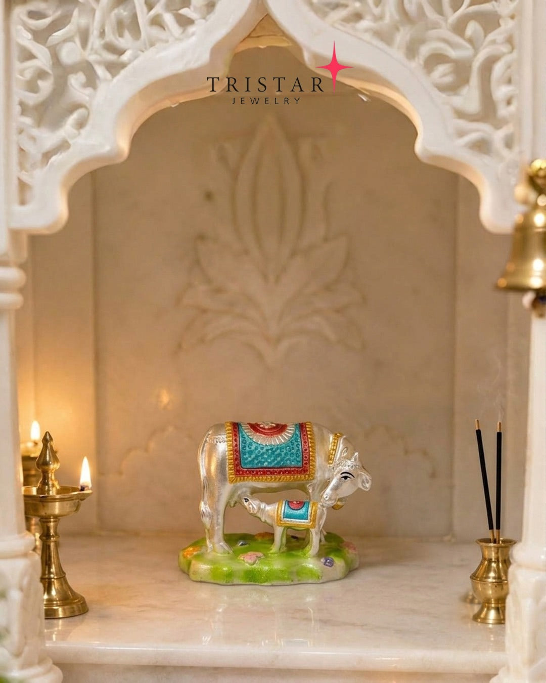 Silver Cow And Calf Figurine Idol