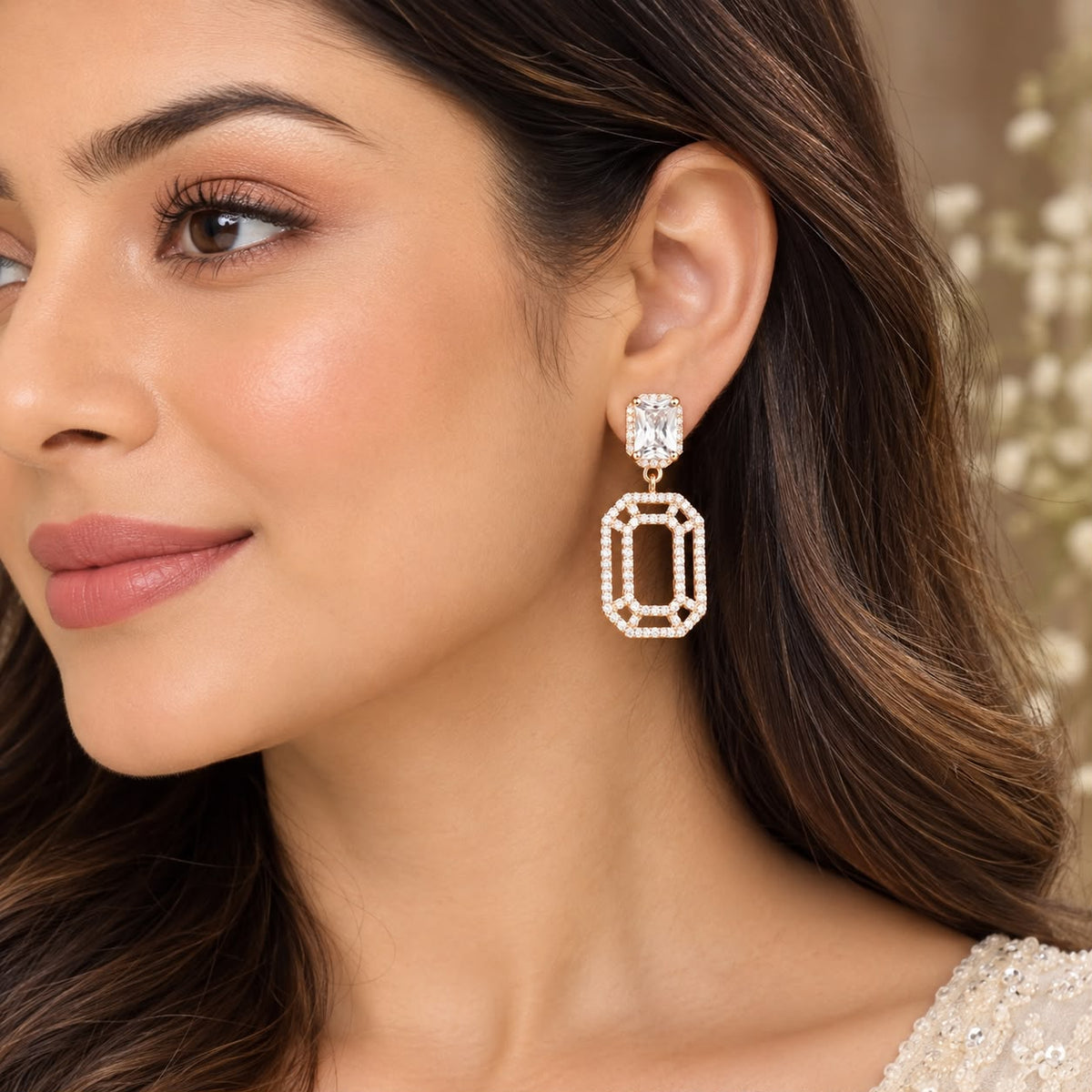 Rose Gold Geometric Drop Earrings