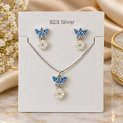 MOP Blue Butterfly Pendant Set