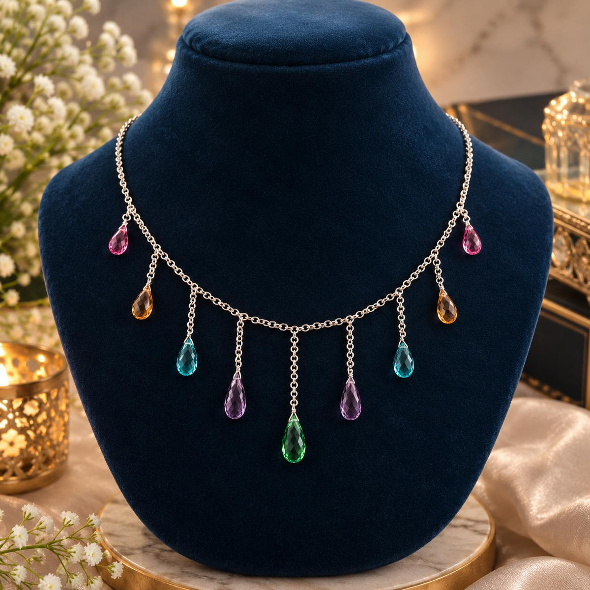 Multicolor Teardrop Gemstone Necklace