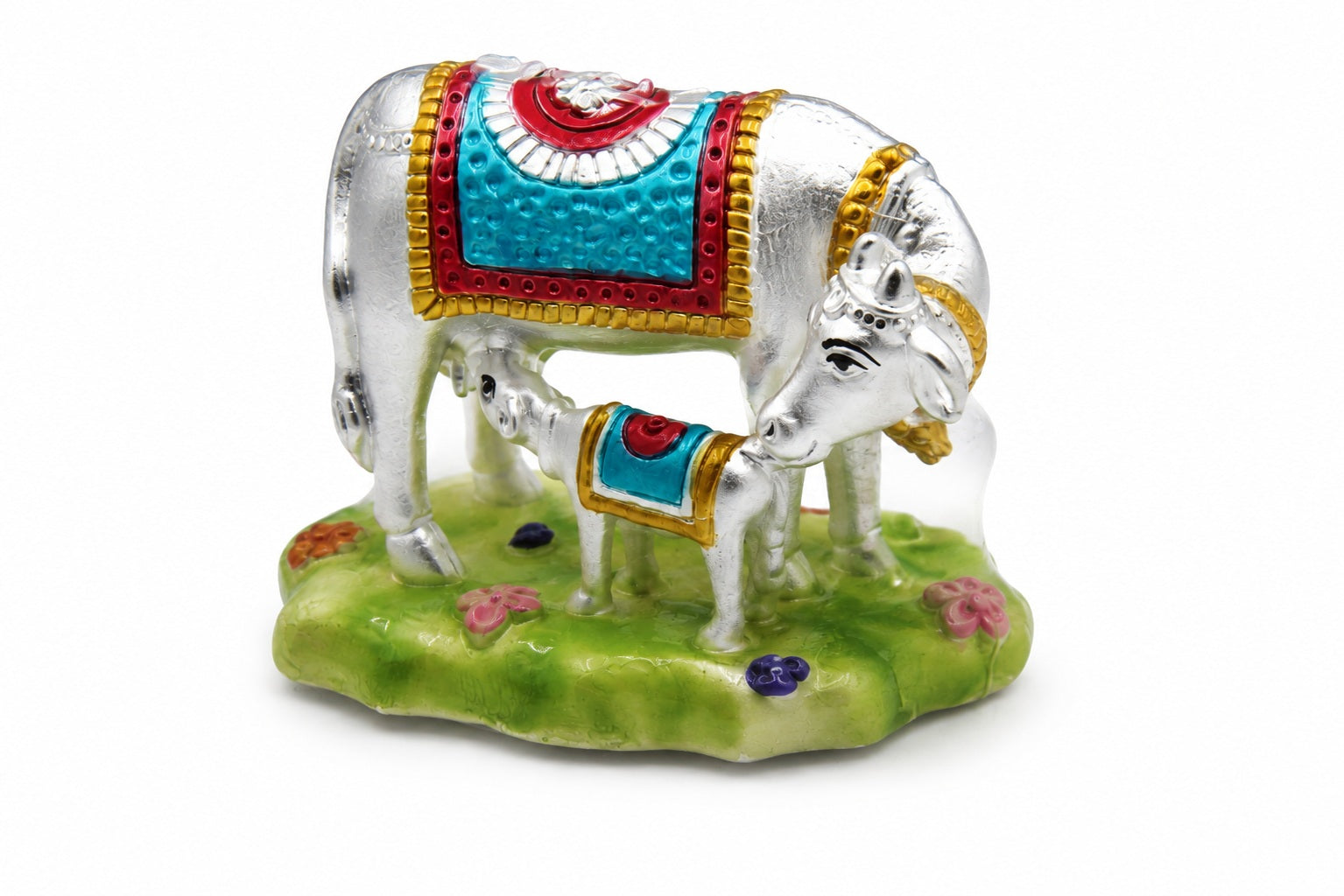 Silver Cow And Calf Figurine Idol