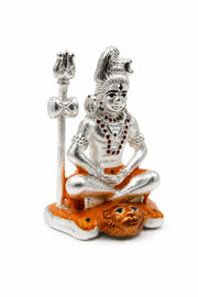 Silver Lord Shiva Meditation Idol with Trishul Statue