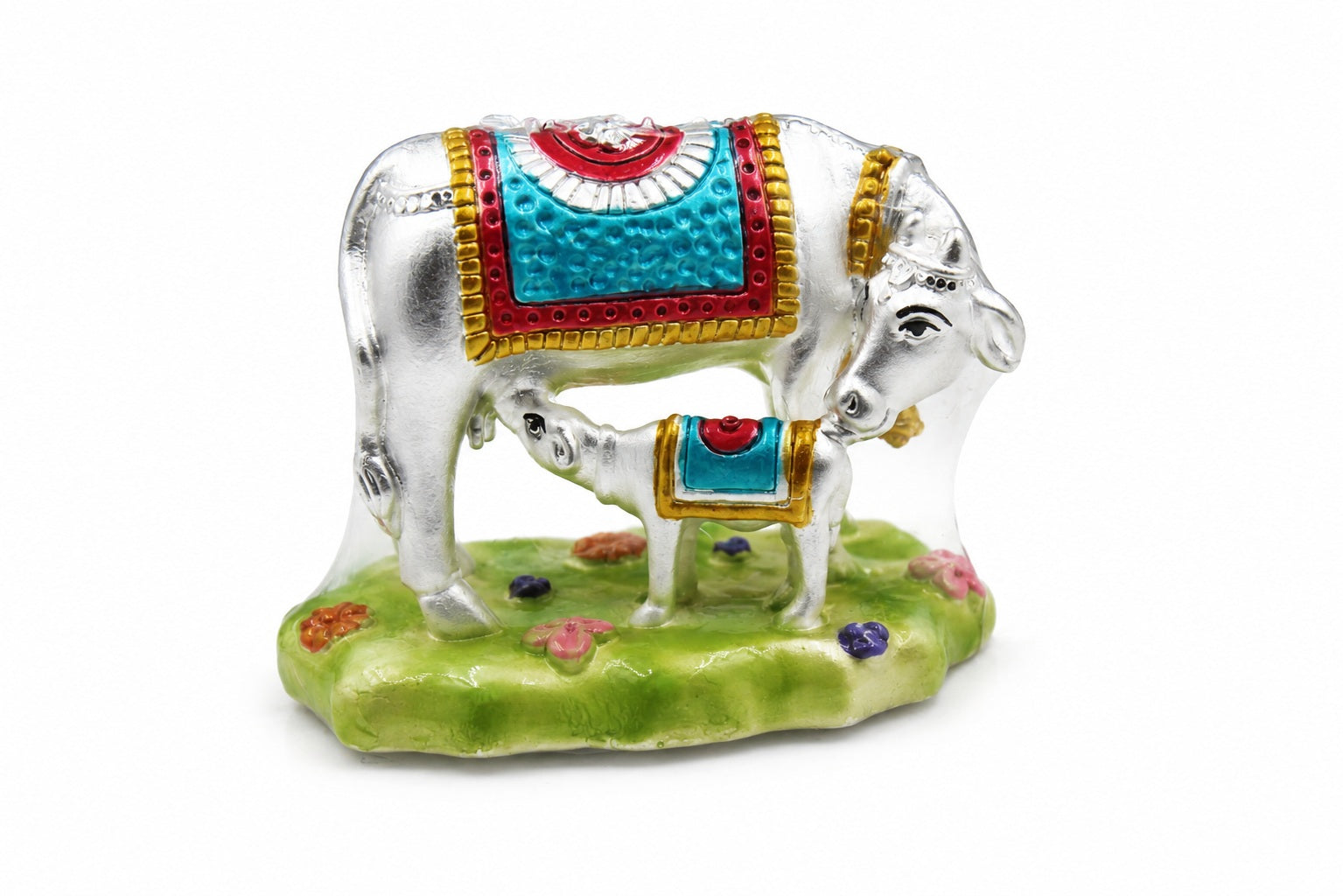 Silver Cow And Calf Figurine Idol