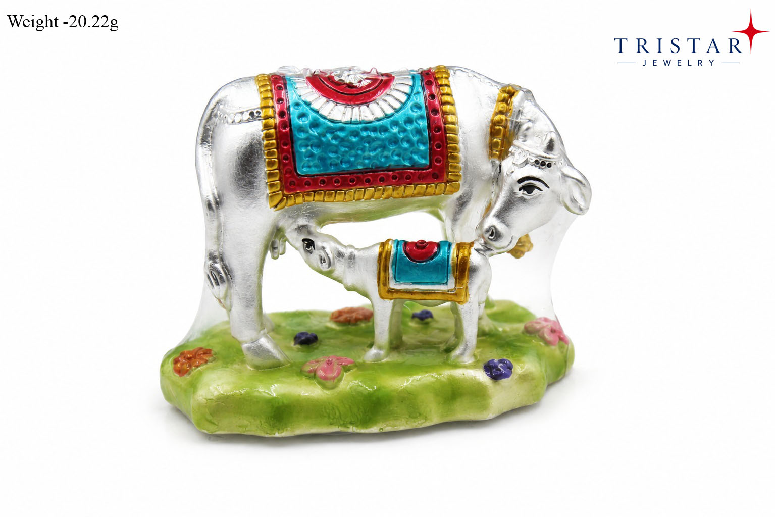 Silver Cow And Calf Figurine Idol