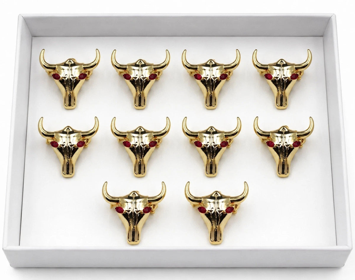 Gold Plated Bull Skull Brooch Pin