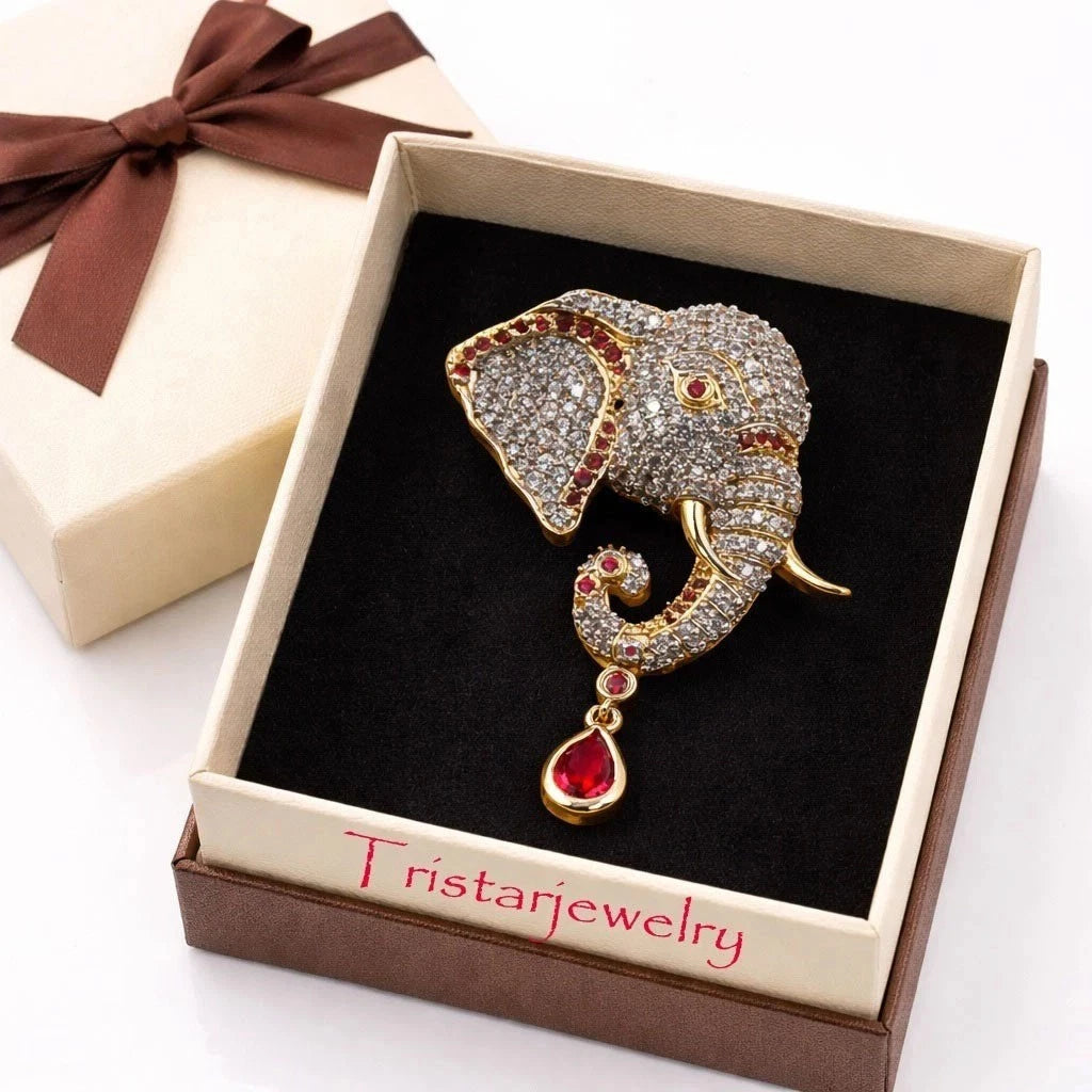 Elephant Gemstone Unisex Brooch