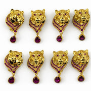 Gold Plated Ruby Tiger Head Brooch Pin