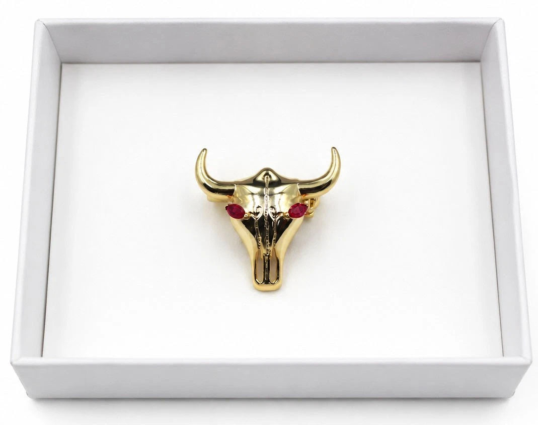 Gold Plated Bull Skull Brooch Pin