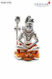 Silver Lord Shiva Meditation Idol with Trishul Statue