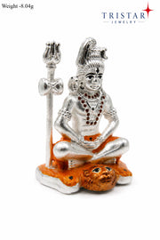 Silver Lord Shiva Meditation Idol with Trishul Statue