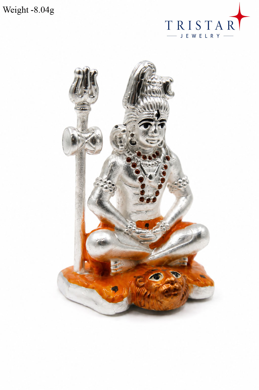 Silver Lord Shiva Meditation Idol with Trishul Statue